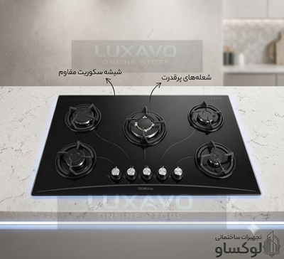 اجاق گاز ۵ شعله شیشه ای توساکو فندک اتوماتیک و ترموکوبل دار
